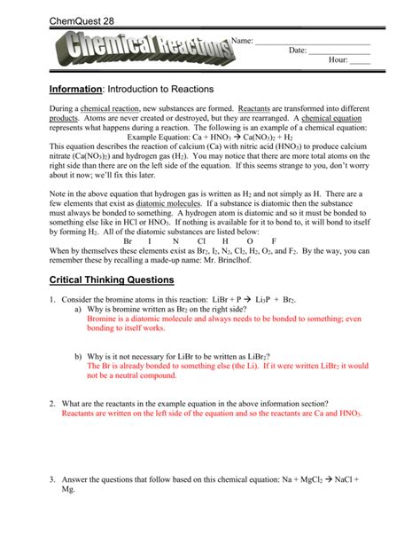 <b>Chemquest</b> 35 Intro ToGases Answer Key Free PDF eBook Download: <b>Chemquest</b> 35 Intro To Gases Answer Key Download or Read Online eBook <b>chemquest</b> 35 intro to gases answer key in PDF Format From The Best User Guide DatabaseCh. . Chemquest 28 chemical reactions